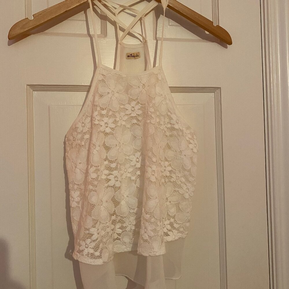 Hollister White Lace Design Top